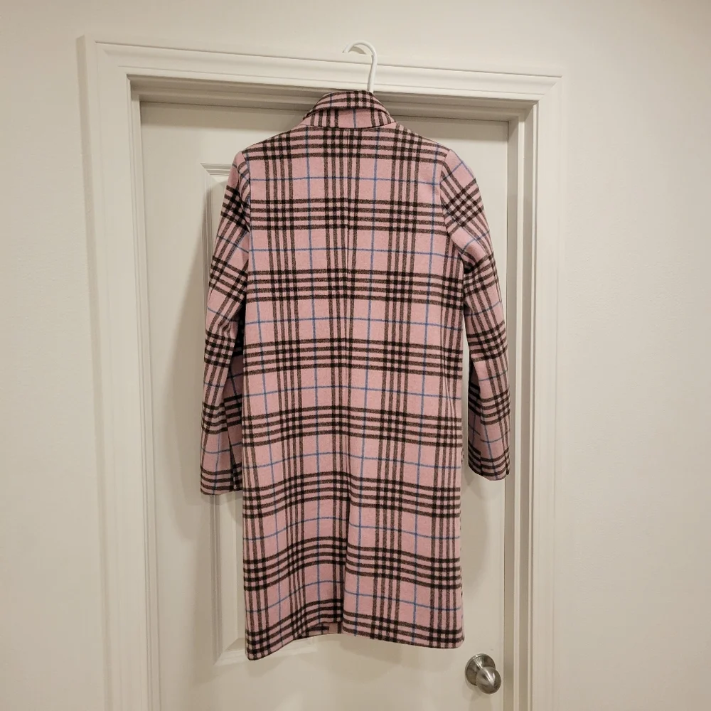 Glamorous Wool Blend Pink/Brown Checcked  Trench Coat - Picture 2 of 5